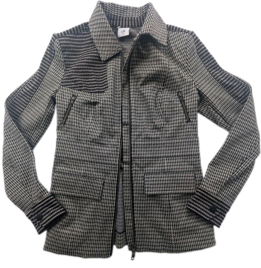 Cabi Baron Womens Size XS Full Zip Blazer Jacket Herringbone Stretch Houndstooth